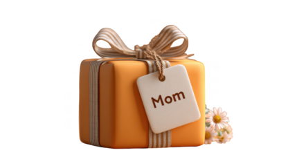 Gift box with a bow and a tag that says Mom