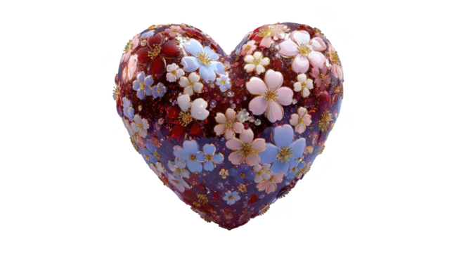 Heart made of flowers is shown in a white background