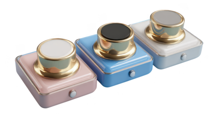 Three small boxes with gold and silver accents