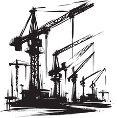 Ink wash painting illustration showcasing towering construction