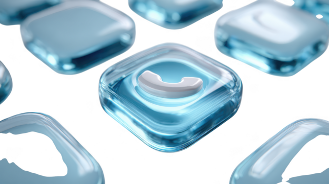 Close up of a blue square with a white phone symbol in the middle - Powered by Adobe