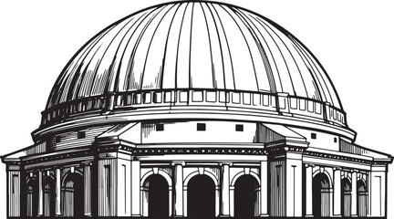 Fototapeta premium Monochrome Dome Architecture: A Detailed Woodcut-Style Illustrat