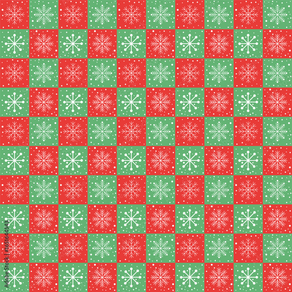 Wall mural christmas seamless pattern.colorful x'mas repeat pattern with white snowflakes and polka dots in red
