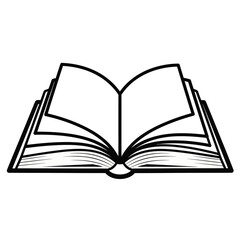 Open book, pages blank, classic design, line art illustration.