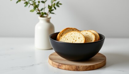 Minimalist Bread Bowl with Greenery and Wooden Platform