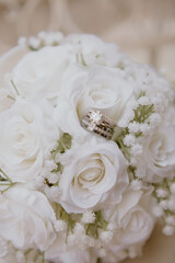 wedding ring with white flowers
