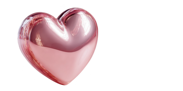 Shiny pink heart is shown on a white background