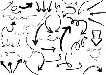 Collection hand drawn arrows. Set simple arrows isolated on white background. Arrow mark icons. Arrow paint - stock vector.Way direction arrow sign icon set. 