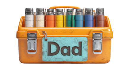 Yellow box with a blue label that says Dad