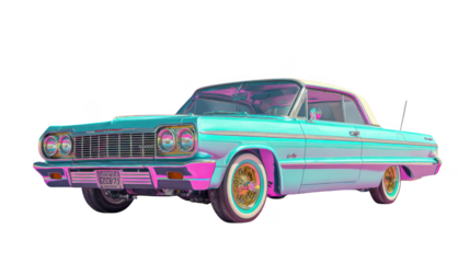 Bright blue car with a license plate that reads "C-1-0-1"