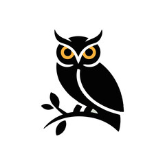 Owl silhouette vector illustration, great horned owl silhouette icon on white background.