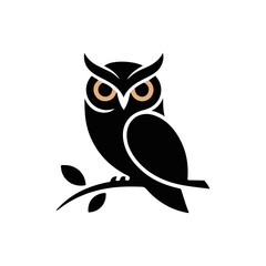 Owl silhouette vector illustration, great horned owl silhouette icon on white background.