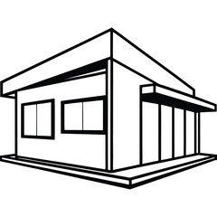 Simple Outline Drawing of a Modern Single Story Building with Windows and Awning house home