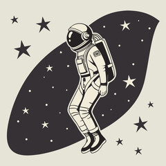 Fototapeta premium Astronaut floating in space with stars and a large oval shape Keywords: astronaut, space, stars, floating