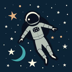 Fototapeta premium Colorful astronaut floating in a starry night sky with moon space cosmos