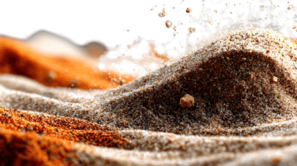 Sand dune Texture: A close-up shot showing an array of textures and colors as different grains of sand come together creating tiny ridges, dunes, a testament to the power of nature's subtle artistry.
