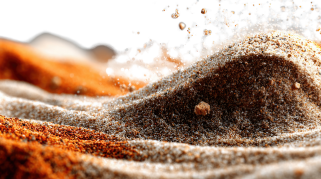 Sand dune Texture: A close-up shot showing an array of textures and colors as different grains of sand come together creating tiny ridges, dunes, a testament to the power of nature's subtle artistry.