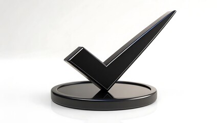 3d black check mark icon standing on round base symbolizing approval validation and success
