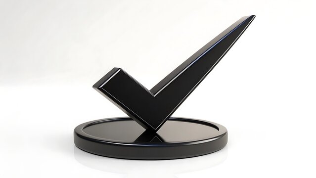 3d black check mark icon standing on round base symbolizing approval validation and success
