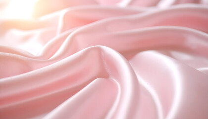 Fototapeta premium Close Up Of Pink Silk Fabric With Soft Texture Creating Elegant Waves Illuminated By Sunlight