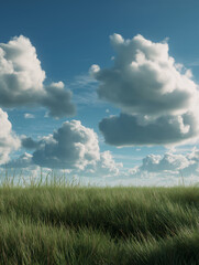 Green Meadow With Blue Sky And White Clouds