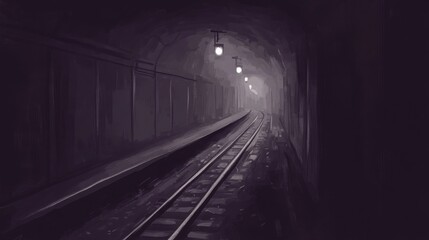 Intricate Subway Tunnel with Glowing Lights