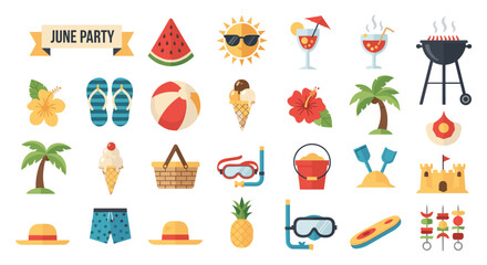 Illustration of summer themed icons including food and beach items