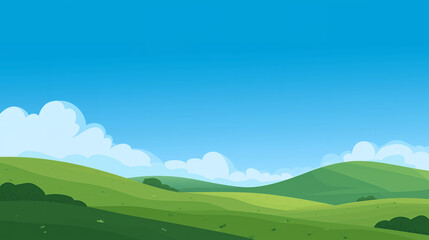 Meadow And Hills Under Blue Sky Illustration
