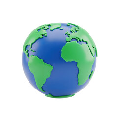 Fototapeta premium Stylized 3D render of planet Earth. A simple cartoon globe icon showing continents and oceans, isolated on a transparent background.
