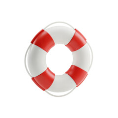 Red and white lifebuoy isolated on a transparent background. 3D render of a life preserver, a symbol of safety, rescue, and support.