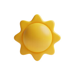 3D Sun Icon on transparent background. Cartoon Weather Symbol for Sunny Day. Simple Yellow Star Illustration for Summer and Warmth.
