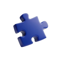 Obraz premium Single blue jigsaw puzzle piece isolated on a transparent background. 3D rendering of a game element or concept icon for business solutions and strategy.