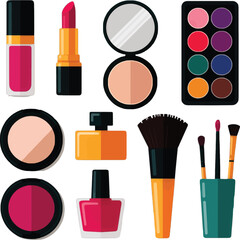 Makeup Products Collection With Lipstick Palettes And Brushes cosmetics beauty