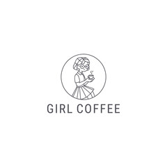 Girl coffee logo with warm, elegant style for friendly and charming branding.