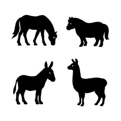 Livestock silhouettes featuring horse pony donkey and llama for large domestic animal companions