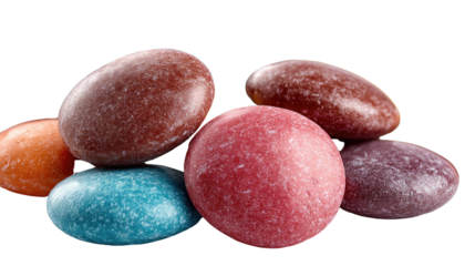 Vibrant Candies: A close-up shot captures a colorful assortment of smooth, candy-coated treats, offering a tempting display of sweetness and vibrant hues.