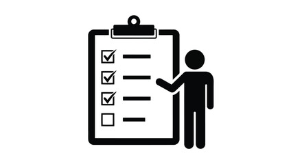 Illustration of person with checklist on clipboard isolated on white background
