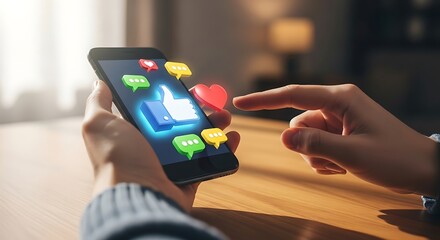 Person using a mobile phone with social media notifications displayed on the screen to stay connected