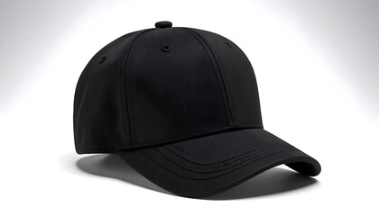 Fototapeta premium Black Baseball Cap Isolated on White Background with Dramatic Studio Lighting