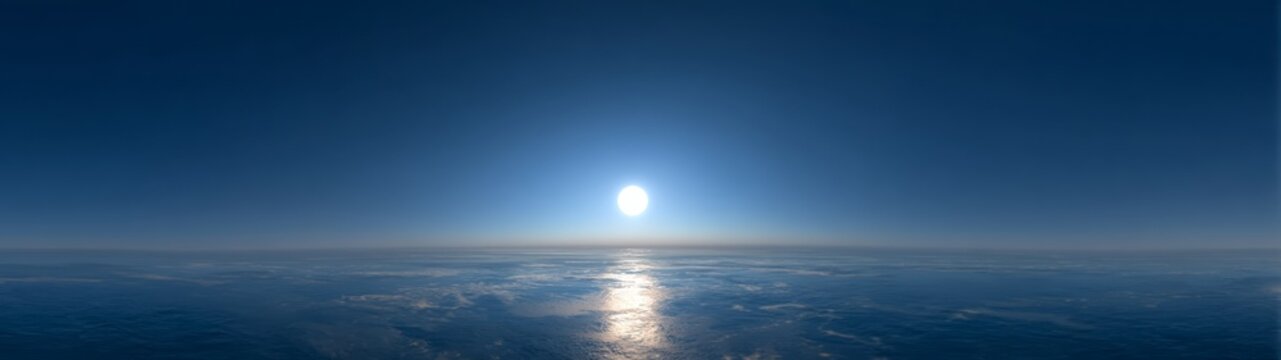 Sunset hdr panorama over ocean 360 degree view