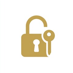 Unlocked padlock with key next to it, rendered in a solid gold color