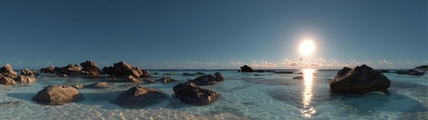Obraz premium Sunset beach rocks hdr panoramic view 360 degrees
