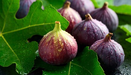 Ripe Figs with Leaves with Close Up.