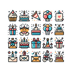 birthdays, icons set