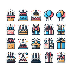 birthdays, icons set