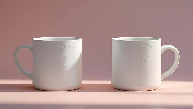 two blank white coffee mug mock ups with pink soft background