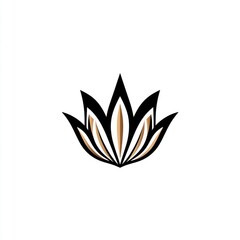 Stylized lotus flower in black outline with gold fill on a white background