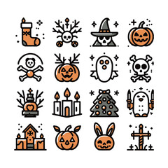  Christmas, Halloween, Easter, New Year, icons set
