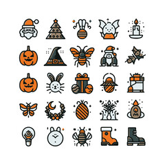  Christmas, Halloween, Easter, New Year, icons set