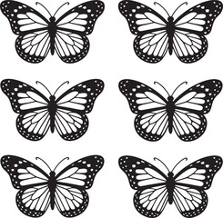 Six identical black and white monarch butterfly illustrations arranged in a grid insect lepidoptera